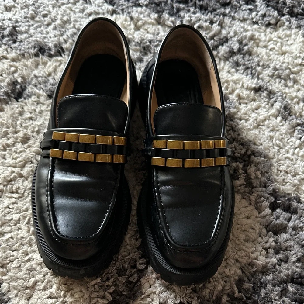 Zara Black and Gold Women's Loafers